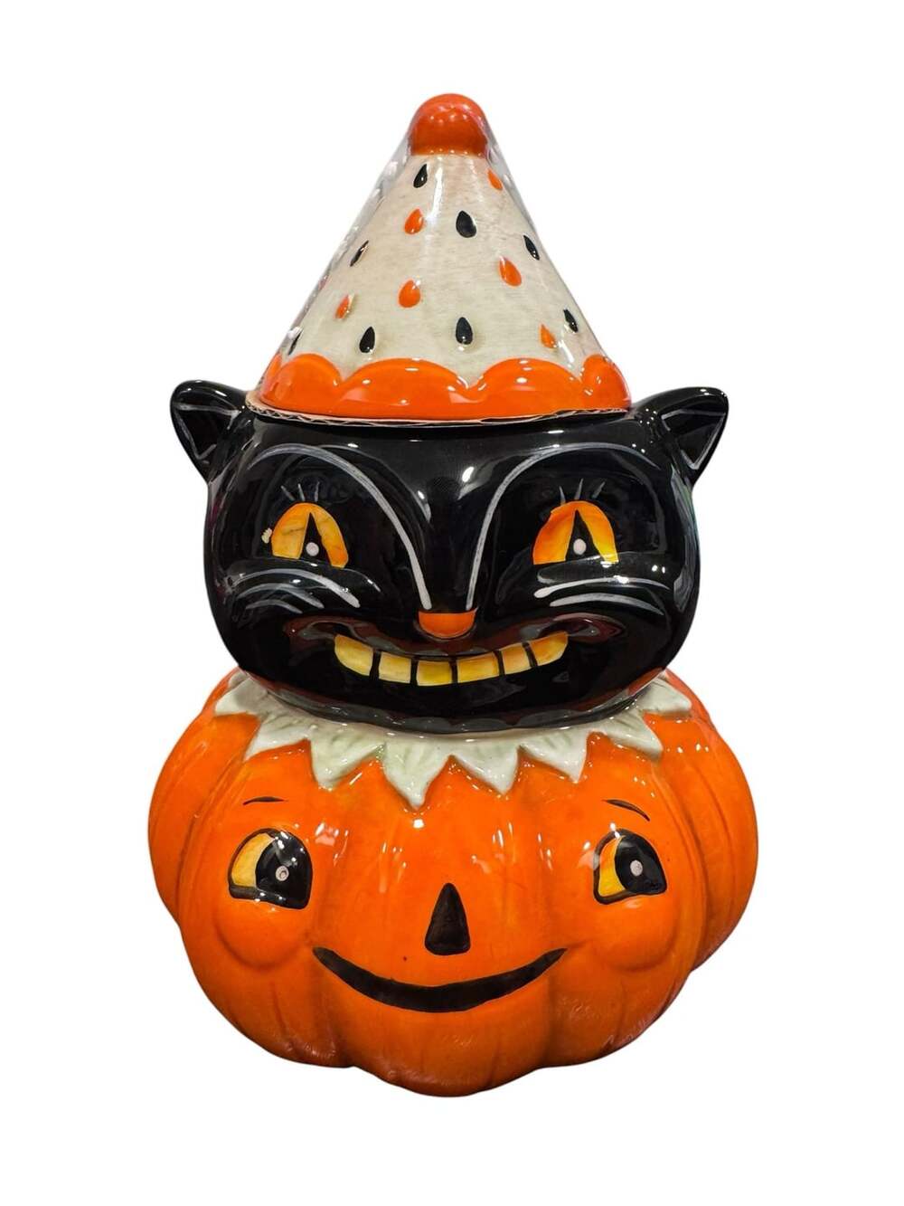 Johanna Parker Halloween Black Cat Pumpkin Cookie Jar